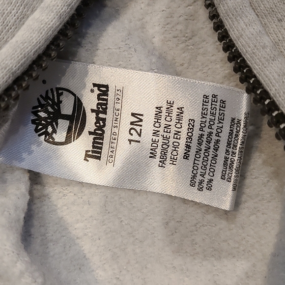 Timberland Infant Boys sz 12M Sweatshirt w/hoodie good used condition - Picture 5 of 6